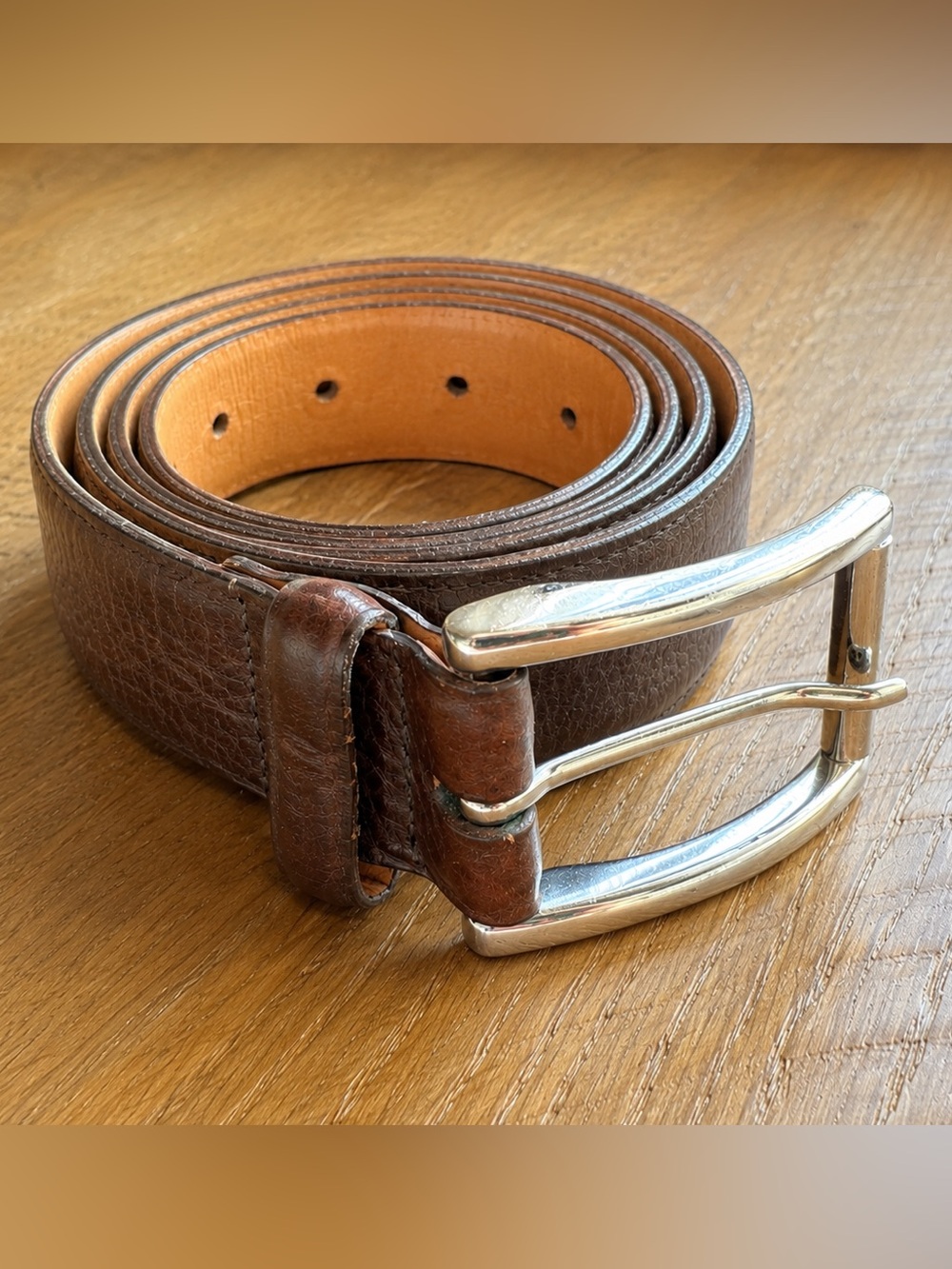Trafalgar Genuine Leather Brown Pebbled Belt Silver Tone Buckle 40 large